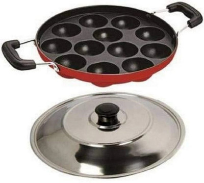 RBGIIT Non Stick Appam Patra with Lid and Side Handle A-5 Paniarakkal with Lid 0.1 L capacity 23.5 cm diameter(Aluminium, Non-stick)