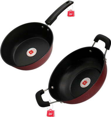 LAZYwindow Premium Quality Nonstick Kadhai & Sauce Pan 21 cm diameter 0.75 L capacity(Hard Anodised, Non-stick, Induction Bottom)
