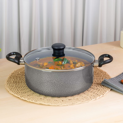 Kreme DELUXE 3mm Nonstick Induction Bottom Cook and Serve Biriyani Casserole/ Pot 235mm Pot 23.5 cm diameter 3.5 L capacity with Lid(Aluminium, Non-stick, Induction Bottom)