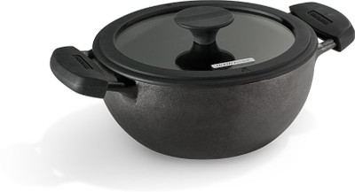 Tramontina Titanex Pre-Seasoned| Healthy Non-Toxic (PFAS/PFOA/PTFE Free) Kadhai 20 cm diameter with Lid 2.3 L capacity(Iron, Non-stick, Induction Bottom)