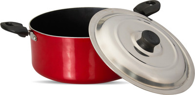 NAVRANG NONSTICK BIRYANI POT/ STEW POT / STEW PAN Kadhai 24 cm diameter with Lid 4 L capacity(Aluminium, Non-stick)