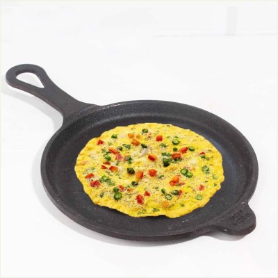 The Indus Valley Pre-Seasoned Cast Iron Shallow Fry Pan with Long Loop Handle Fry Pan 25 cm diameter 0.5 L capacity(Cast Iron, Induction Bottom)
