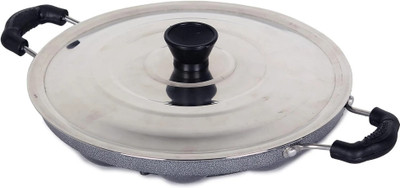 NARV Aluminium 12 Cavity Appam Patra Two Side Handle with Steel lid & Picker K1 Grill Pan 23 cm diameter with Lid 1 L capacity(Aluminium, Non-stick)