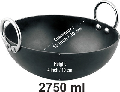 VeerEnterprises Ms Pure Iron / Loha Deep Frying 12 Inches Kadhai 30 cm diameter 2.75 L capacity(Iron)