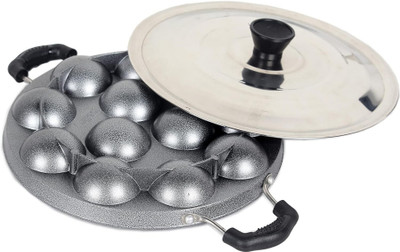 NARV 12-Cavity Appam Patra Paniyarakkal Two Side Handle with Steel lid B4 Non-Stick Coated Cookware Set(Aluminium, 1 - Piece)