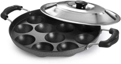 sanwariya enterprises super appam patra with lid and handle/ kulipaniyaram pan nonstick/ appe/ aapee Paniarakkal with Lid 1 L capacity 22 cm diameter(Aluminium, Non-stick)