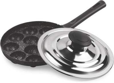 MILTON Pro cook Appam Patra 12 Cavities, 14 Inch Non-Stick Paniyaram Pan with Steel Lid Pot 21.65 cm diameter 0 L capacity with Lid(Aluminium, Non-stick)
