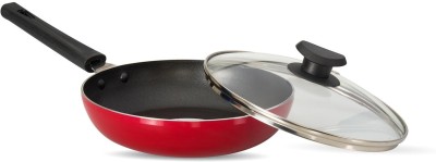 NAVRANG NONSTICK ALUMINIUM FRYPAN 220MM WITH GLASS LID, INDUCTION, RED COLOR Fry Pan 22 cm diameter with Lid 1.2 L capacity(Aluminium, Non-stick, Induction Bottom)