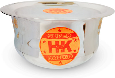 Super HK Stainless Steel Flat Bottom Bhagona/Tapeli/Handi/Pot Laser Print with LID Pot 21.5 cm diameter 2.5 L capacity with Lid(Stainless Steel, Induction Bottom)