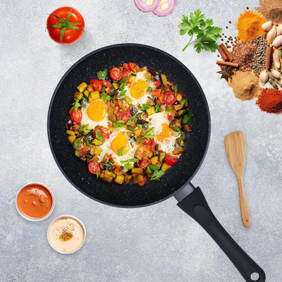 Solara Non Stick Frying Pan 24cm, Induction and Gas Fry Pan - Black, PFOA Free, Fry Pan 24 cm diameter 1.6 L capacity(Aluminium, Non-stick, Induction Bottom)