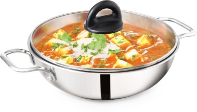 The Indus Valley Triply Stainless Steel Kadai with Glass Lid and Strong handle- 10.2 inch Kadhai 26 cm diameter with Lid 3.5 L capacity(Triply, Induction Bottom)