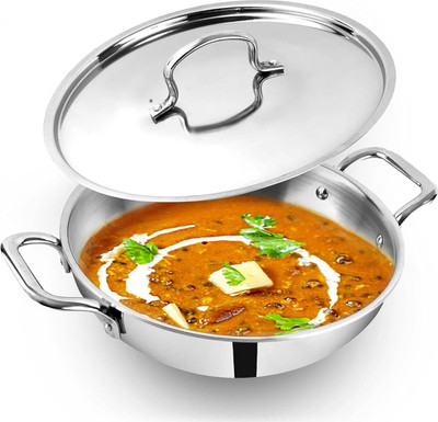 The Indus Valley Triply Stainless Steel Kadai - 9.4 inch Kadhai 24 cm diameter with Lid 3 L capacity(Triply, Stainless Steel, Induction Bottom)