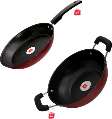 LAZYwindow Premium Quality Nonstick Kadhai & Fry Pan 23 cm diameter 1 L capacity(Hard Anodised, Non-stick, Induction Bottom)
