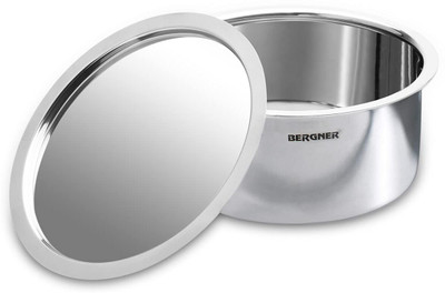BERGNER Argent Triply Stainless Steel Tope / Patila with Stainless Steel Lid, 22 cm Tope with Lid 4.1 L capacity 22 cm diameter(Stainless Steel, Induction Bottom)