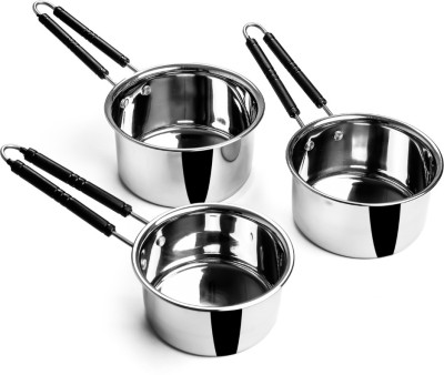 Kitchen Krafts Set of 3 Plain Bottom Saucepan/Milkpan/Teapan (1L, 1.5 L , 2 L) with wire handle Sauce Pan 16 cm, 18 cm, 20 cm diameter 1 L, 1.5 L, 2 L capacity(Stainless Steel)