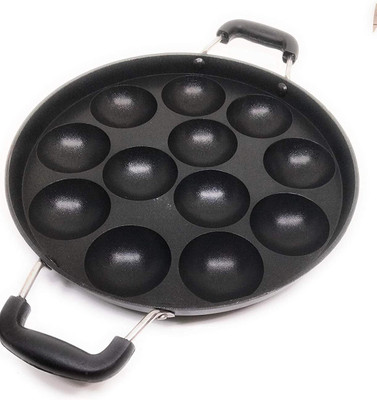 Masox Store Non-Stick 12 Cavity Appam Patra/Paddu Maker/Paniyarakkal Side Handle with Lid Paniarakkal with Lid 1 L capacity 23 cm diameter(Aluminium, Non-stick)