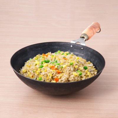 The Indus Valley Pre-Seasoned Light Iron Chinese Wok with Strong Wooden Handle - 10 inch Wok 2.2 L capacity 25.4 cm diameter(Iron)