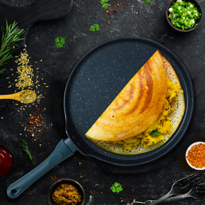 Solara Granite Dosa Tawa with Soft Handle (Bezel), Gas Compatible, Tawa 28 cm diameter(Aluminium, Non-stick, Induction Bottom)