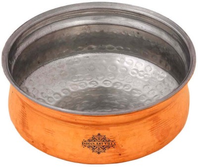 IndianArtVilla Copper Hammered Handi Bowl With Tin Lining ,1100 ML, Serveware, 6.9 Inch Handi 1.1 L(Copper)