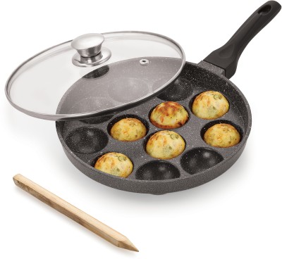 iVBOX MAX-PRO Appam Pan Heavy-Weight Non-Stick appe Paniyarakkal Maker With Glass Lid with Lid 1 L capacity 24 cm diameter(Aluminium, Non-stick)