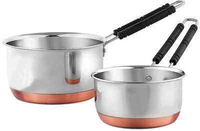 RJ kitchenware Store Copper Bottom Sauce Pan With Flat Base -Tea Maker, Milk Coffee Bhgoni Tope 0.5 L, 1 L capacity 24 cm diameter(Stainless Steel, Induction Bottom)