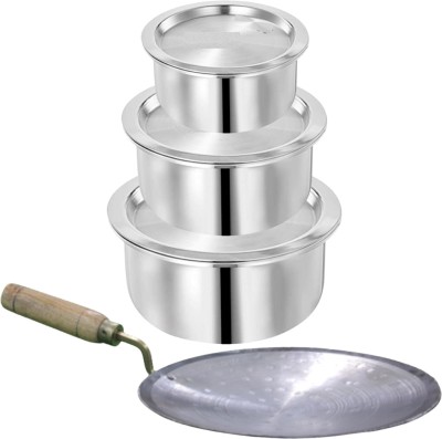 SHINI LIFESTYLE Aluminium Bhagona, Patila,Pot 24cm,23cm,21cm with Loha Tawa Pot 24 cm diameter 4.5 L capacity with Lid(Aluminium)