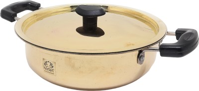 Nyra Brass Kadhai for cooking and serving | Tin Coating | Non – Stick | Gold | Wok Set with Lid 2.6 L capacity 27.5 cm diameter(Brass, Non-stick)