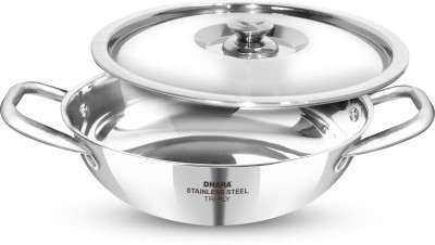 Dhara Stainless Steel Gas And Induction Base Triply Kadhai 28 cm diameter with Lid 3.7 L capacity(Stainless Steel, Induction Bottom)