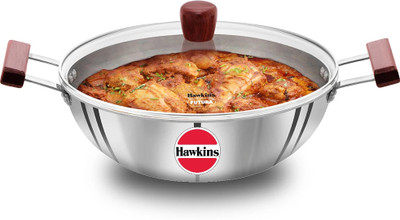 Hawkins Stainless Steel , Deep-Fry Pan Glass (SSK50G) Kadhai 30.4 cm diameter with Lid 5 L capacity(Triply, Induction Bottom)