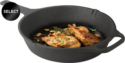 The Indus Valley Pre-Seasoned Cast Iron Fry Pan/Skillet with Long Handle - 10 inch Fry Pan 25.4 cm diameter 1.9 L capacity(Cast Iron, Induction Bottom)