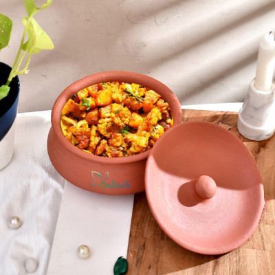 Onlinch Organic Clay Dahi Handi | Clay Handi | MItti Handi | Curd Pot Medium Size Handi 0.5 L with Lid(Earthenware)