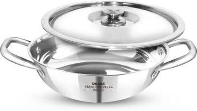 Dhara Stainless Steel Gas And Induction Base Triply Kadhai 30 cm diameter with Lid 4500 L capacity(Stainless Steel, Induction Bottom)