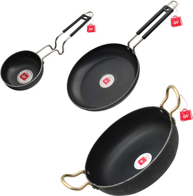 LAZYwindow Superior Quality Pack of 3, Fry Pan 20 cm diameter 0.75 L capacity(Iron, Induction Bottom)
