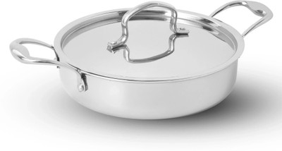 The Indus Valley Triply Stainless steel Saute pan with Stainless Steel lid - 8.6 inch Saute Pan 22 cm diameter with Lid 2 L capacity(Stainless Steel, Non-stick, Induction Bottom)