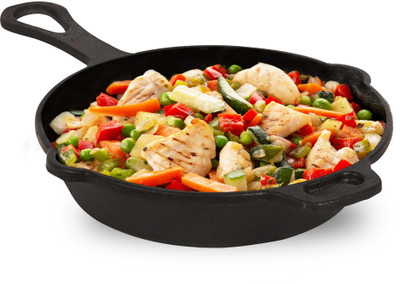 The Indus Valley Preseasoned Cast Iron Shallow Fry Pan With Long Loop Handle - 9 inch Fry Pan 23 cm diameter 1.4 L capacity(Cast Iron, Induction Bottom)