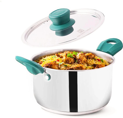 The Indus Valley Stainless Steel 3-Layer Bottom Casserole/Biryani/Stock pot - 7.5 inch Pot 19 cm diameter 2.3 L capacity with Lid(Stainless Steel, Induction Bottom)