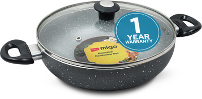 IMPEX Granite Nonstick Kadhai Pan, 3 Layer Super Granite, 2.6mm thick Kadhai 24 cm diameter with Lid 2.5 L capacity(Aluminium, Non-stick, Induction Bottom)