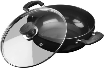 VINOD Black Pearl Hard Anodised Deep Kadai with Glass Lid Kadhai 20 cm diameter with Lid 2.1 L capacity(Aluminium)
