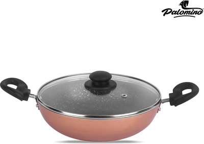 PALOMINO Kadhai for deep Fry Non Stick Cookware with Lid Kadhai 24 cm diameter with Lid 2 L capacity(Aluminium, Non-stick, Induction Bottom)
