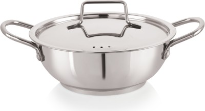 NIRLON Deluxe Stainless Steel Deep Kadai, Impact Bonded Tri-ply Bottom Kadhai 20 cm diameter with Lid 1.8 L capacity(Stainless Steel, Induction Bottom)