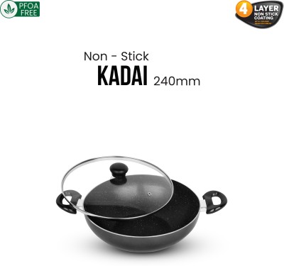 Rallison Appliances Dlx Kadhai 3mm thikness 4 layer coating 24 cm diameter with Lid 2 L capacity Kadhai 24 cm diameter with Lid 2 L capacity(Aluminium, Non-stick)