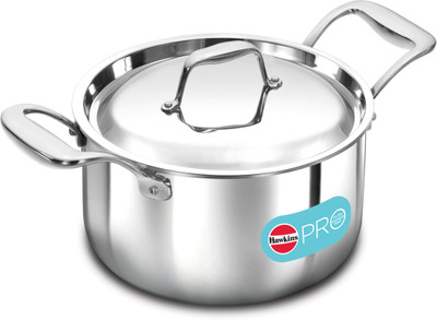 Hawkins 3L Pro Triply Stainless Steel Cook N Serve Bowl with Steel Lid, Silver (PSC30S) Sauce Pan 17 cm diameter with Lid 3 L capacity(Stainless Steel, Induction Bottom)