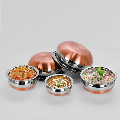 JESAVI ENTERPRISE New Handi Pot 5 Piece Set Combo Serving Handi Handi 0.6 L, 0.9 L, 1.2 L, 1.7 L, 2.1 L(Stainless Steel, Copper)