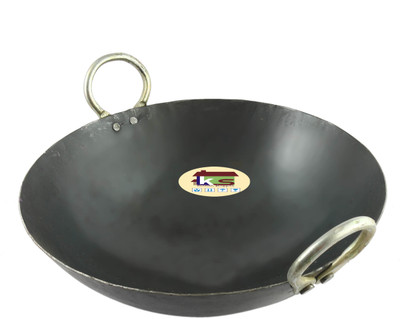 KITCHEN SHOPEE Iron deep Kadai Frying Pan Heavy Base for cooking with handle Kadhai 20 cm diameter 1.5 L capacity(Iron, Non-stick, Induction Bottom)