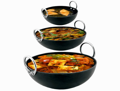 VeerEnterprises Ms Pure Iron / Loha Deep Frying Kadhai 20 cm, 25 cm, 30 cm diameter 1 L, 1.75 L, 2.75 L capacity(Iron)