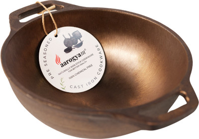 Aarogyam Pre Seasoned with Vegetable Oil, Smooth Finish Kadhai 20.5 cm diameter 1.75 L capacity(Cast Iron, Non-stick)