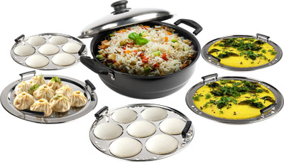 AGARO Kadhai 28 cm diameter with Lid 5 L capacity(Stainless Steel, Non-stick, Induction Bottom)