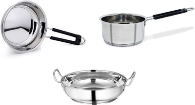 KARFE Stainless Steel induction base heavy Gauge Cookware Set of 3 Induction Bottom Cookware Set(Stainless Steel, 3 - Piece)