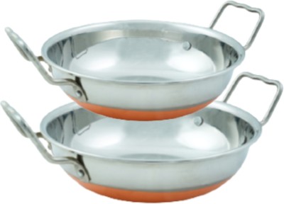 Kitchen Krafts Pack of 2 Copper Bottom Kadhai (1L + 2L) Kadhai 23.5 cm, 19 cm diameter 1 L, 2 L capacity(Stainless Steel)