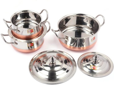 KCL Stainless Steel Evo CB Dish for Cook n Serve with SS Lid-3pc-1700ml,1000ml,600ml Handi 0.6 L, 1 L, 1.7 L with Lid(Stainless Steel)